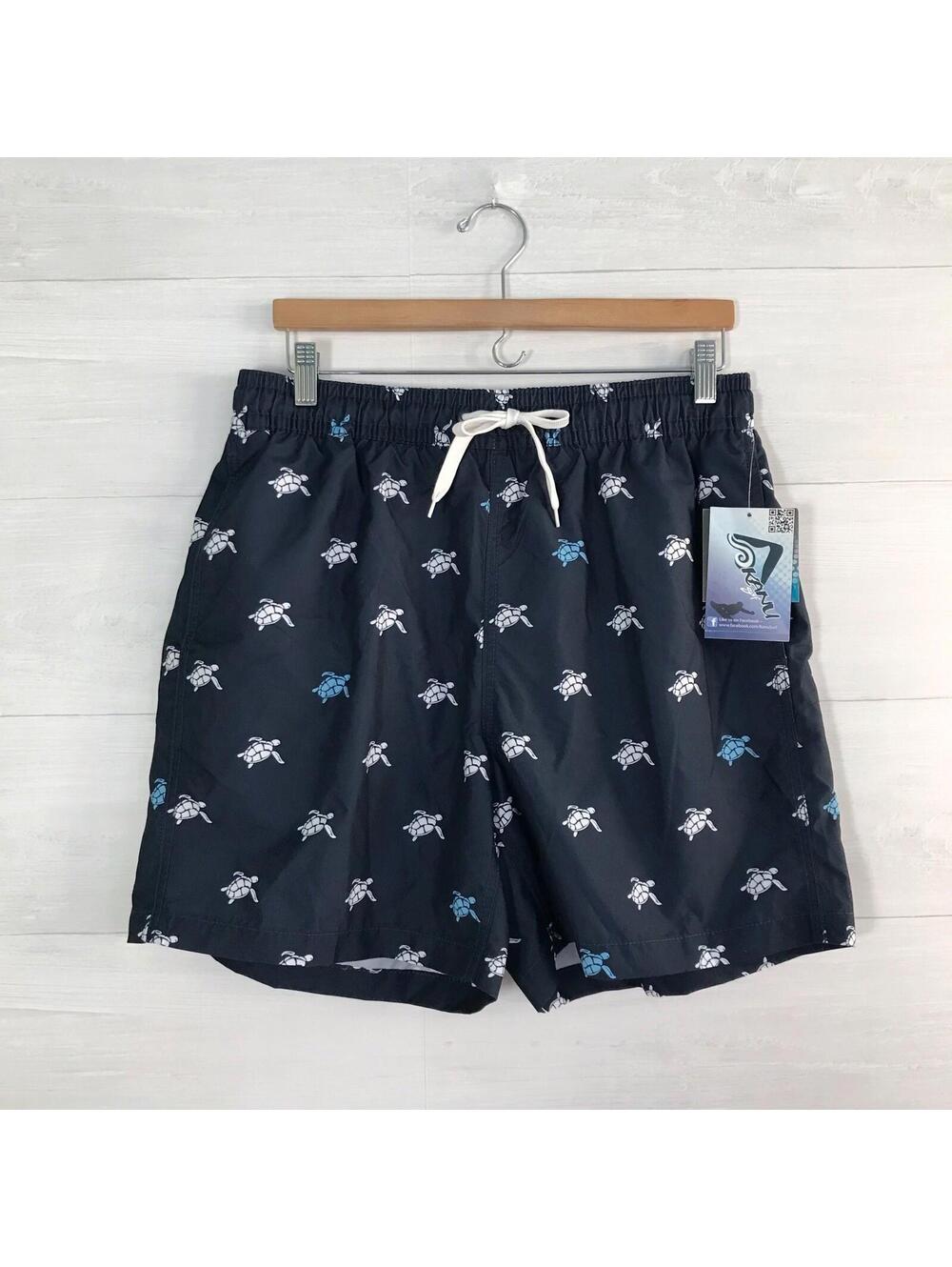 NWT Kanu Surf - Navy Terrapin turtle print swim trunks, L